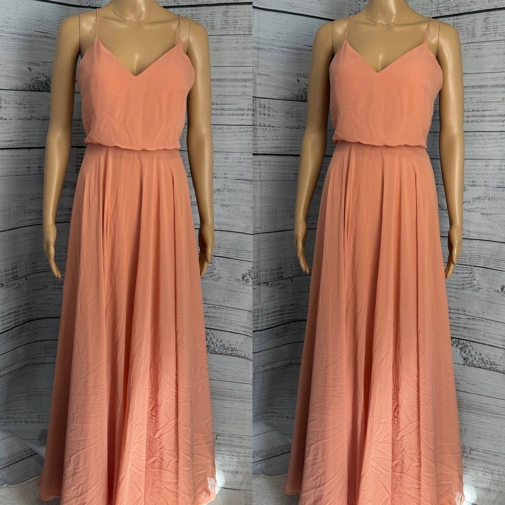Jenny‎ Yoo Collection Inesse Chiffon Bridesmaid Dress Spaghetti Strap 2 Apricot